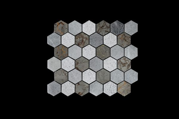 White C & Imperial Grey Hexagonal Mosaic DK003 Honed